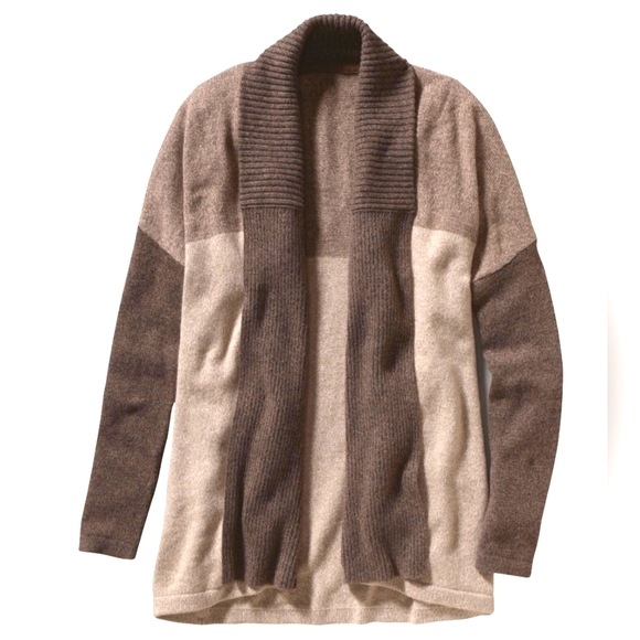 Patagonia 100% Cashmere Sweater Coat Sz M Brown Colorblock Open